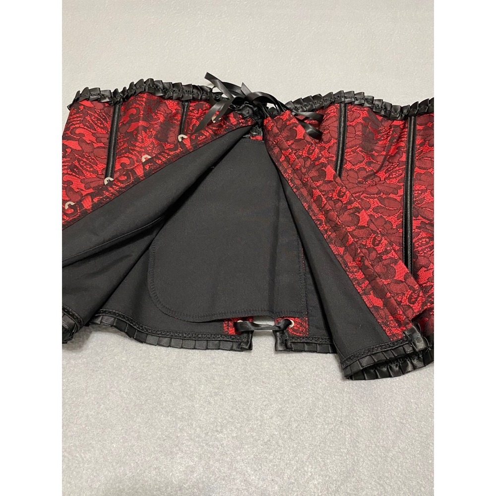 Red Black Floral Lace Boned Corset Top Gothic Steampunk Lace Up Back XL-2XL - Picture 9 of 12